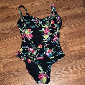 S4A one piece black with floral bathing suit